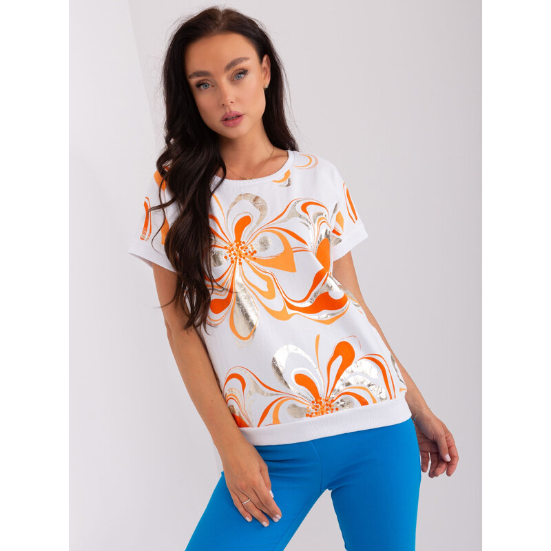 RELEVANCE Bílé tričko s oranžovým potiskem RV-BZ-8641.86P-orange