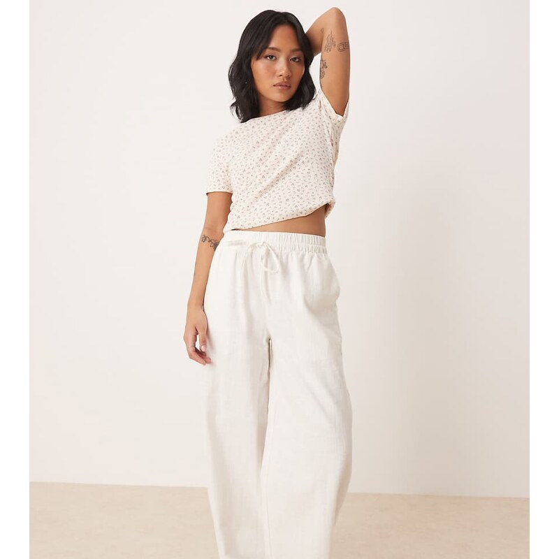 ASOS Petite ASOS DESIGN Petite linen look pull on trousers in off 115510414