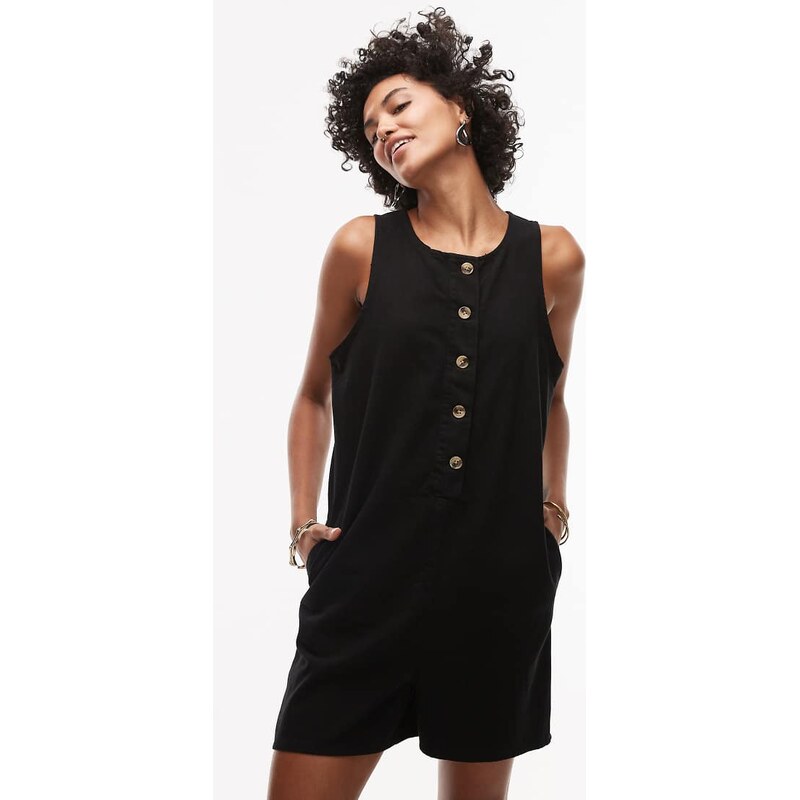 Topshop twill romper in black 105190562