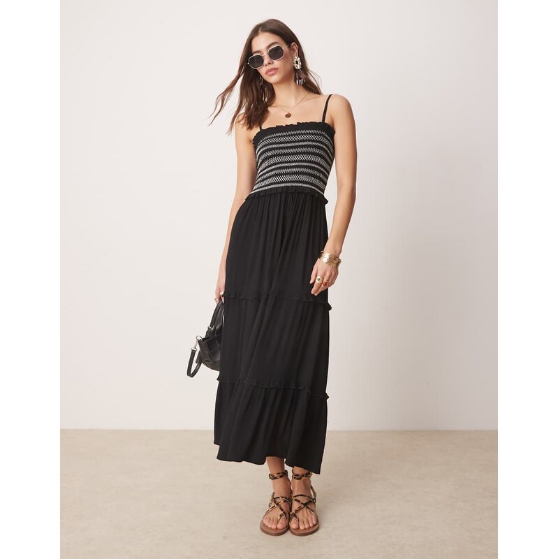 Iisla & Bird contrast trim maxi beach dress in black 105362317