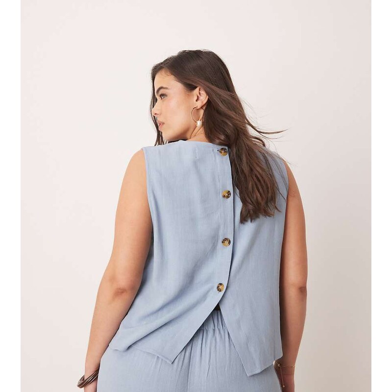 ASOS Curve ASOS DESIGN Curve linen shell top co-ord in blue 115510459