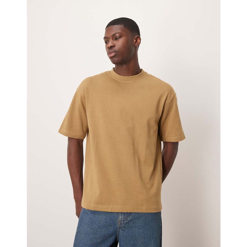Selected oversized heavy weight t-shirt in beige-Green