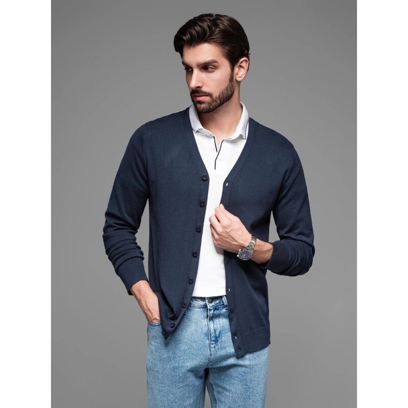 Ombre Clothing Pánský tmavě modrý kardigan na knoflíky V1 SWCD