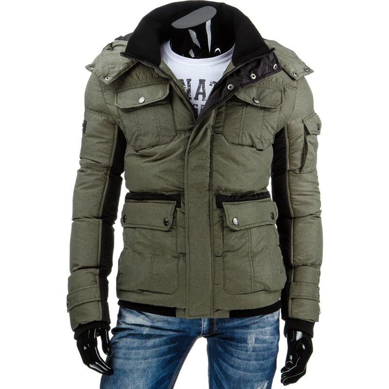 streetIN Zimní bunda s černými prvky a kapsami - zelená Velikost: 2XL