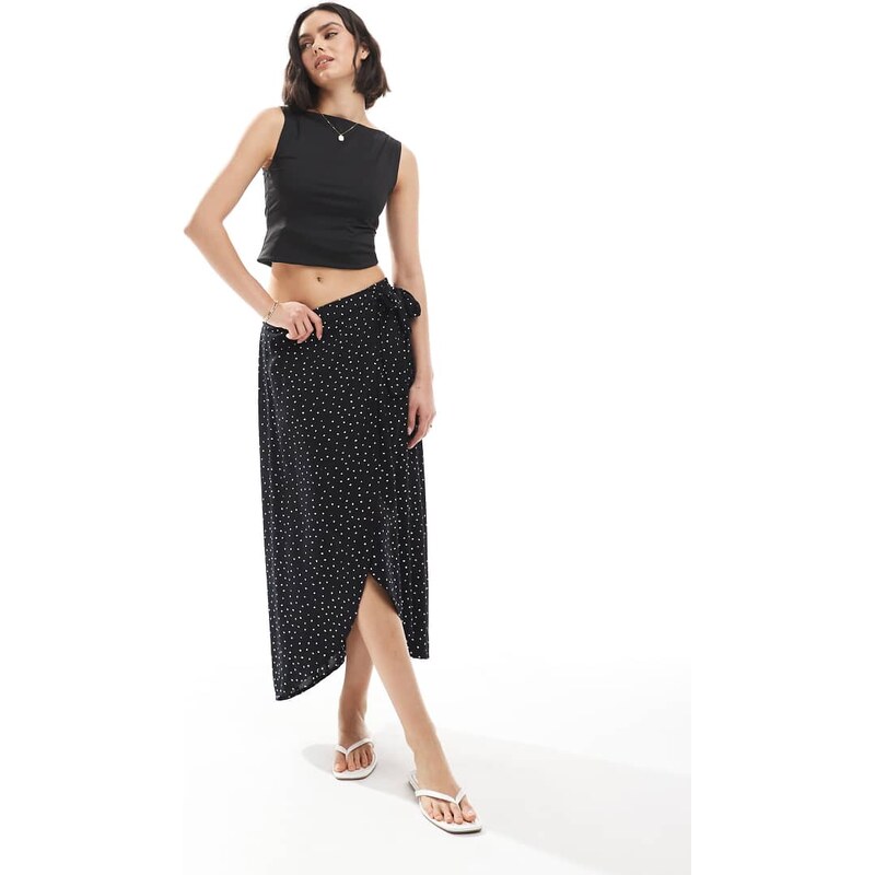 Pieces wrap midi skirt in black spot print