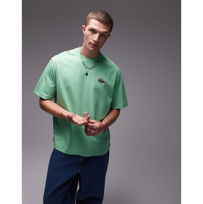 Lacoste oversized t-shirt in green with large logo embroidery
