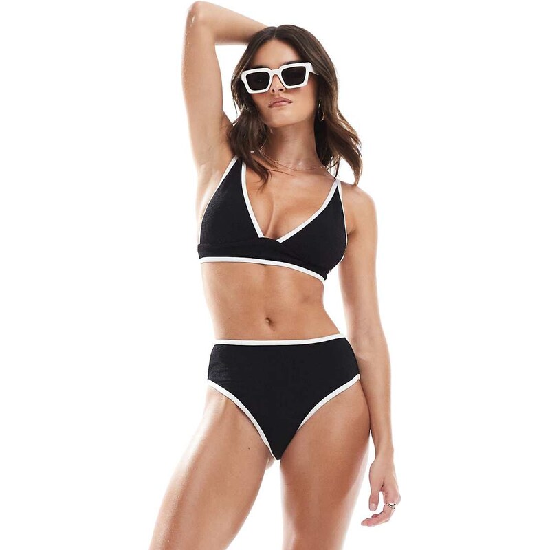 Vero Moda textured bikini top with tipping in black 114159650