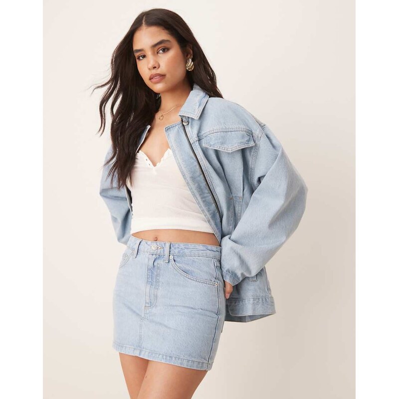 ASOS DESIGN denim pelmet skirt in lightwash co-ord-Blue 105208598