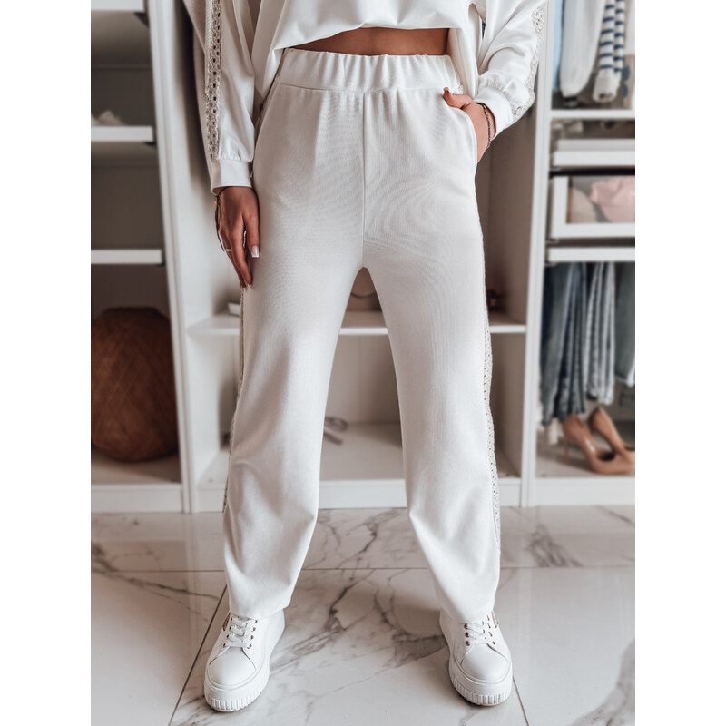 DStreet Dámské pruhované kalhoty wide leg ecru