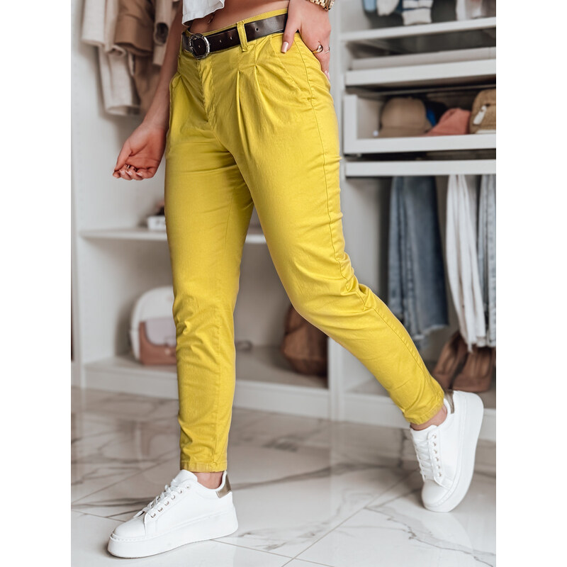 DStreet Dámské chinos kalhoty MODELA s páskem, musztardové