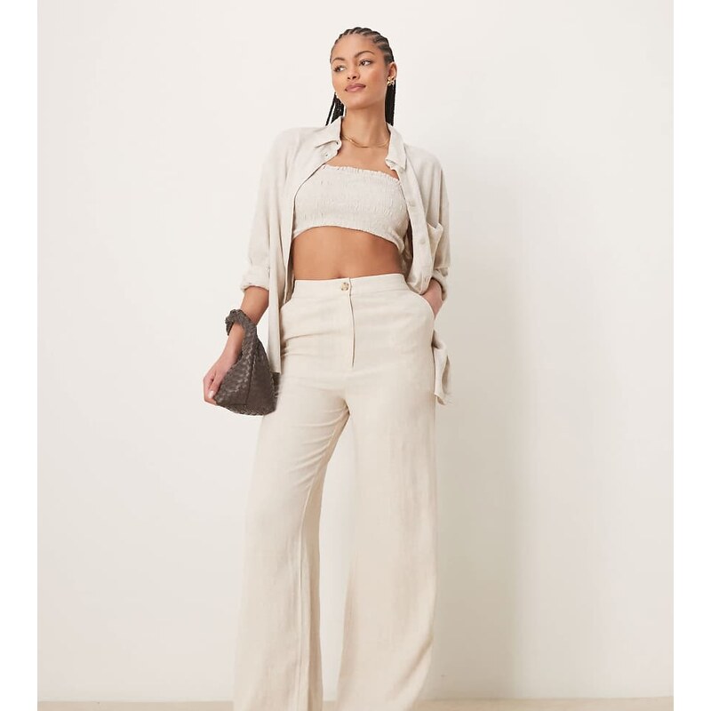 ASOS Tall ASOS DESIGN Tall relaxed straight leg trousers with linen in 115510165