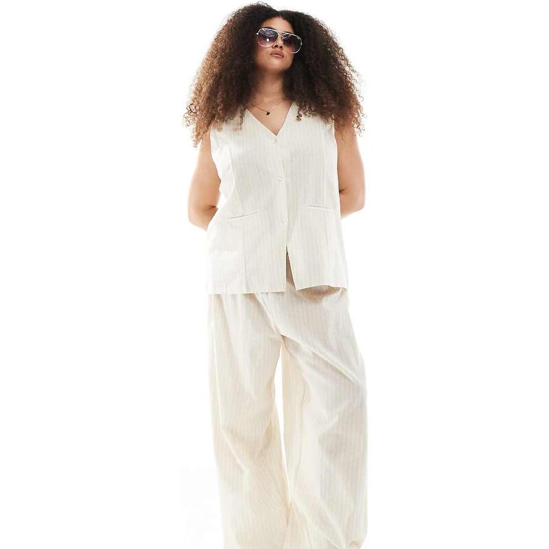 Esmee Curve Exclusive beach trouser co-ord in beige and white stripe 105421948