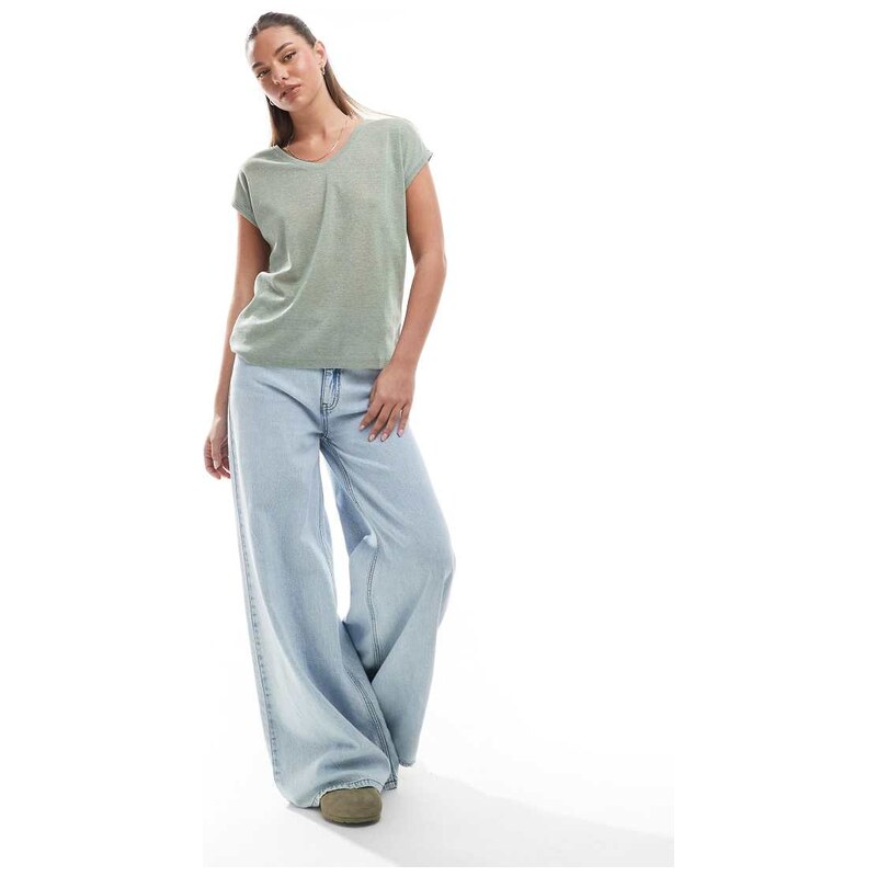 ONLY v neck t-shirt in sage metallic-Green