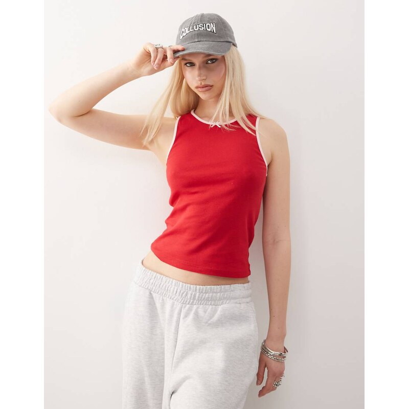 COLLUSION contrast binding vest top in red 105212732