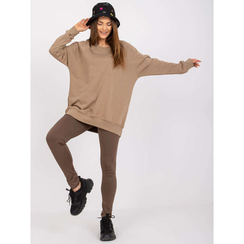 BASIC Béžová dámská oversize mikina bez kapuce -beige 85874130