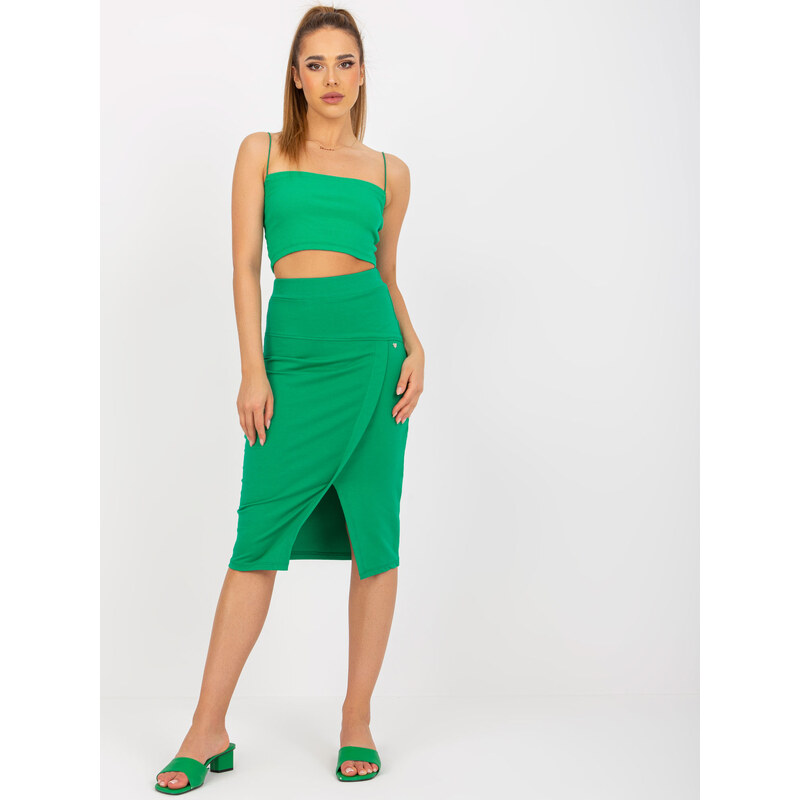 BASIC FEEL GOOD Zelená midi sukně s rozparkem -RV-SD-7847.80