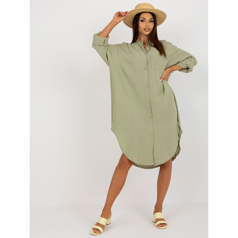 BASIC Khaki košilové midi šaty TW-SK-BE-199D.85P-light green