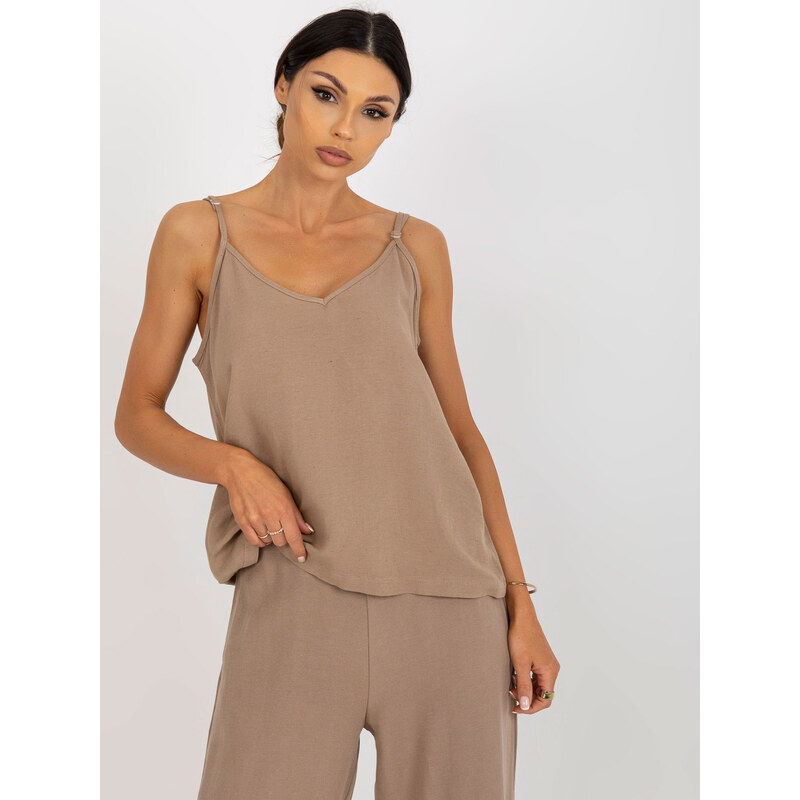 BASIC Tmavě béžové dámské tílko -dark beige Hnědá