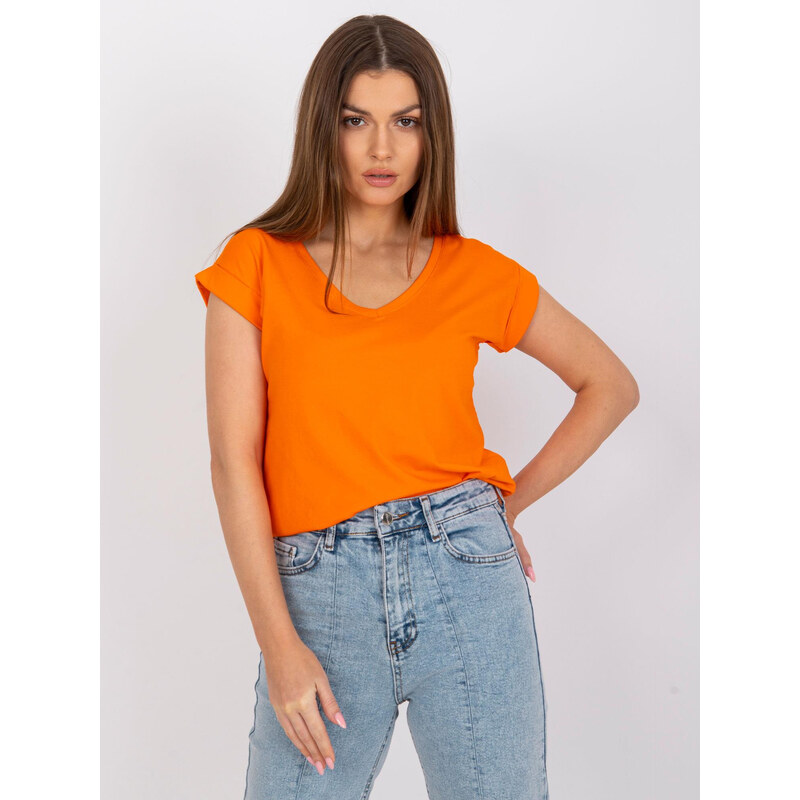 RUE PARIS Oranžové basic tričko Atlanta s krátkým rukávem -orange 67028481