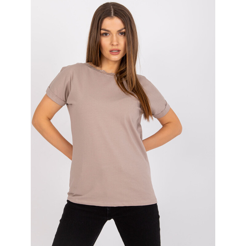 RUE PARIS Béžové klasické tričko Salma zdobené krajkou -beige Béžová 67661211