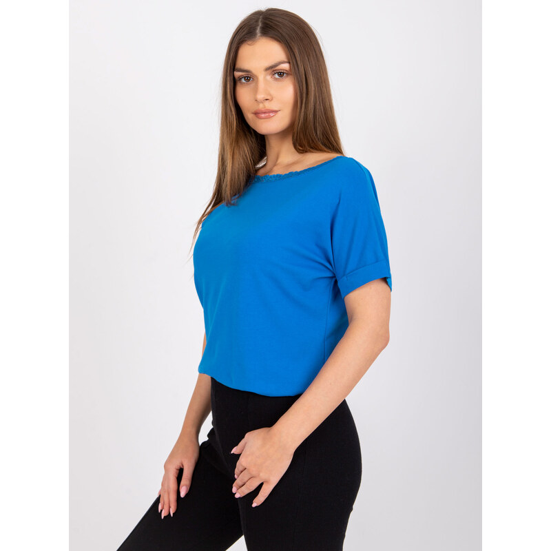 RUE PARIS Modré klasické tričko Salma zdobené krajkou --blue Modrá 67661202