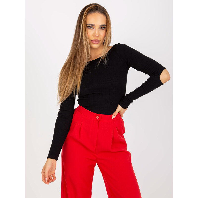 RUE PARIS Černá halenka s prostřihy na loktech --black 115137355