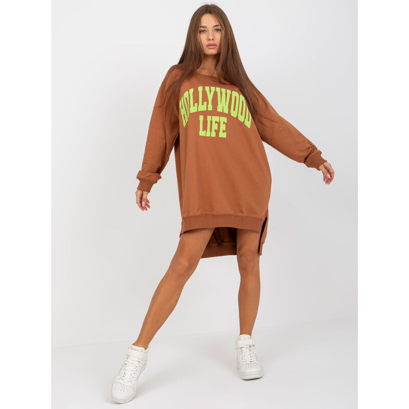 BASIC Mikinové šaty Hollywood life - karamelová/limetková -
