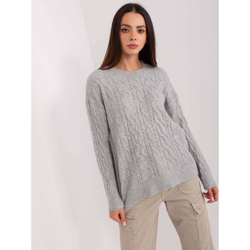 ITALY MODA Šedý teplý klasický svetr -grey Šedá 85890204