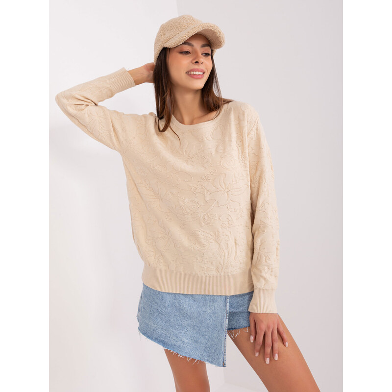 ITALY MODA Světle béžový svetr se vzorem -light beige Béžová 85890211