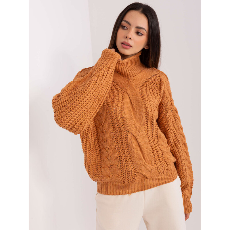 ITALY MODA Světle hnědý pletený rolák -light brown Hnědá 85890207