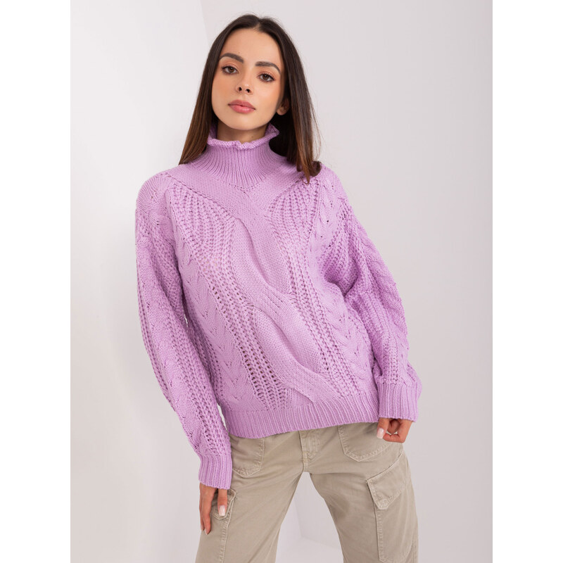 ITALY MODA Světle fialový pletený rolák -light viollet Fialová 85890219