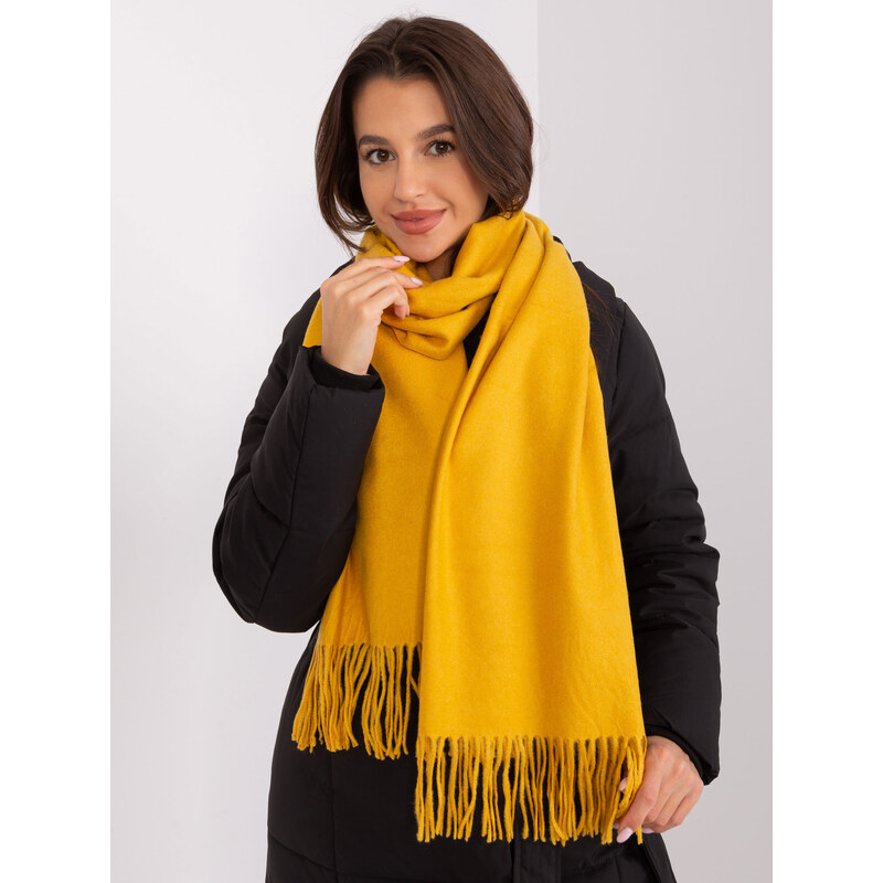ITALY MODA Tmavě žlutá šála s třásněmi -dark yellow Hořčicová 86421223