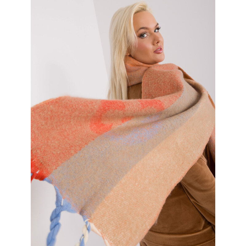 ITALY MODA Světlě oranžová široká šála s třásněmi -light orange 88285987