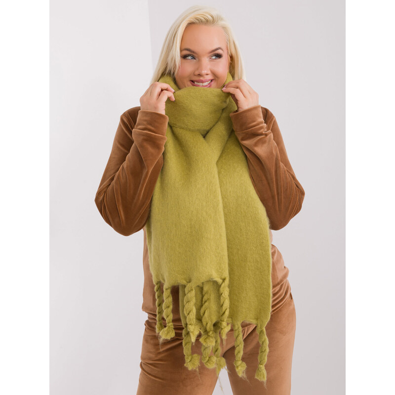 ITALY MODA Olivově zelená šála s copy --olive Khaki 88286042