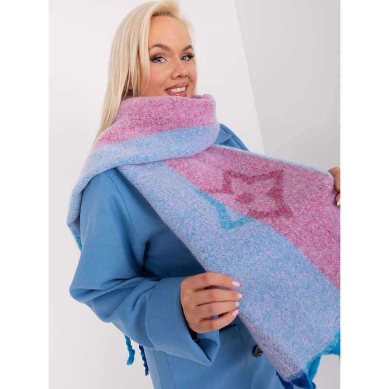 ITALY MODA Modro-růžová šála s copy a vzory --multicolor Modrá 88286082