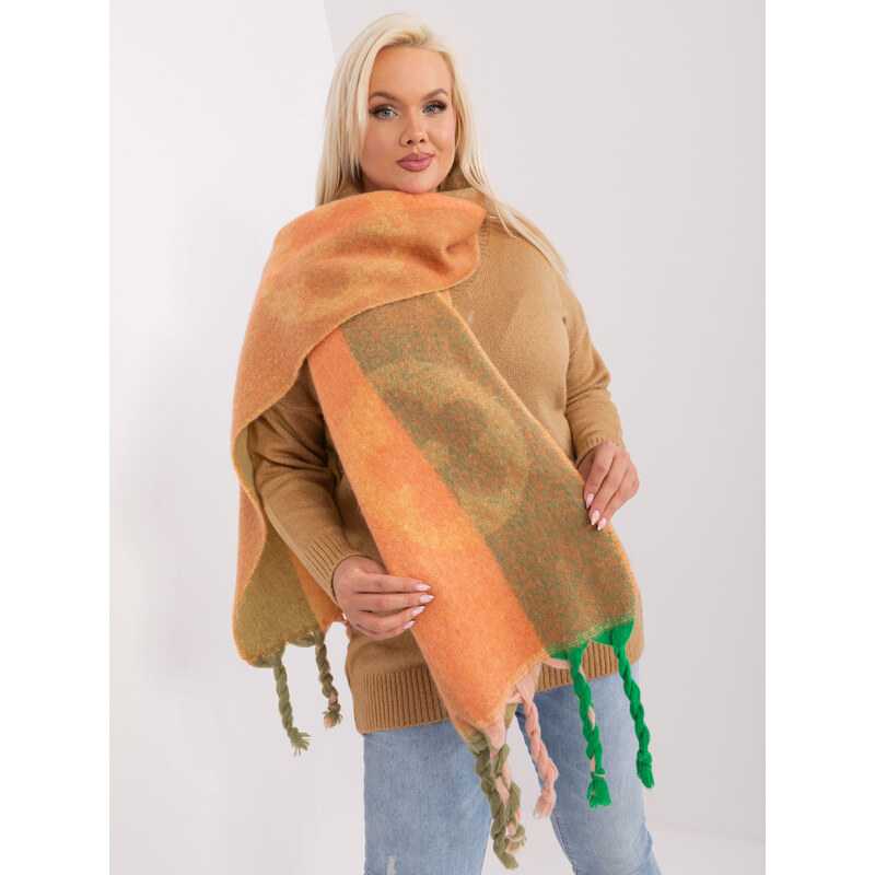 ITALY MODA Oranžovo-zelená šála s copy a vzory --light orange Khaki 88286089