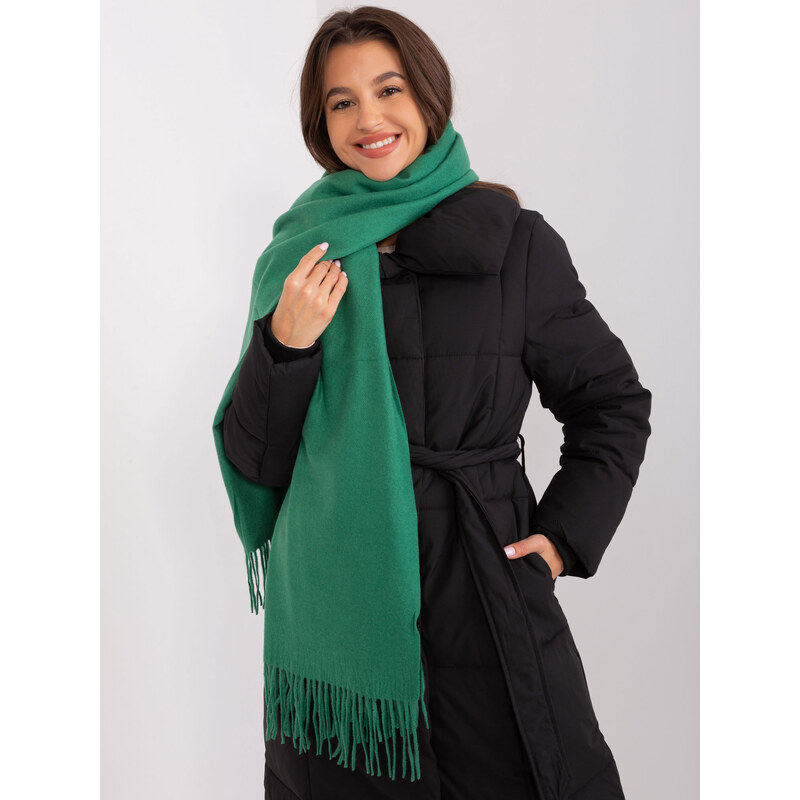 ITALY MODA Tmavě zelená šála s třásněmi -dark green 86421222