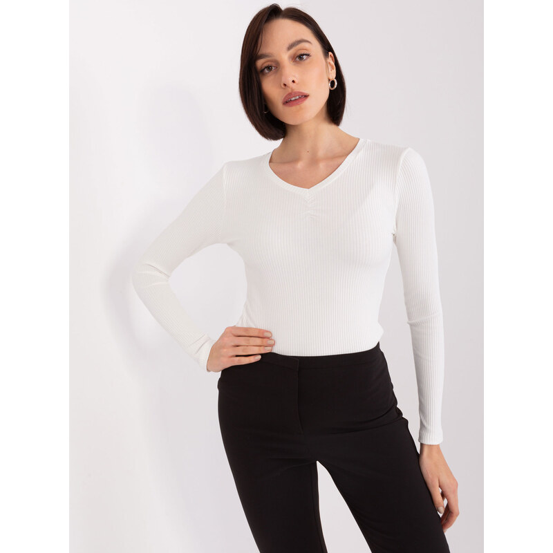 BASIC FEEL GOOD Bílé žebrované tričko s výstřihem -white Bílá 87161379