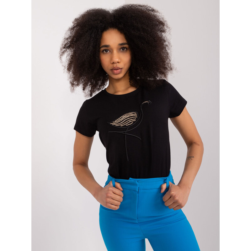 BASIC FEEL GOOD Černé tričko s aplikací -black Černá 98078722