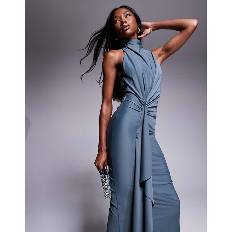 ASOS DESIGN sculpting jersey high neck drape ruffle maxi dress