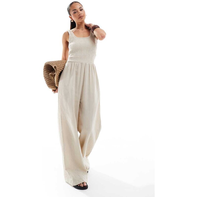 Brave Soul scoop neck jumpsuit in cream-White 115587012