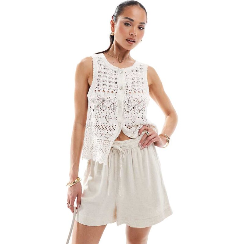 Brave Soul knitted textured waistcoat in ecru-White 105221973