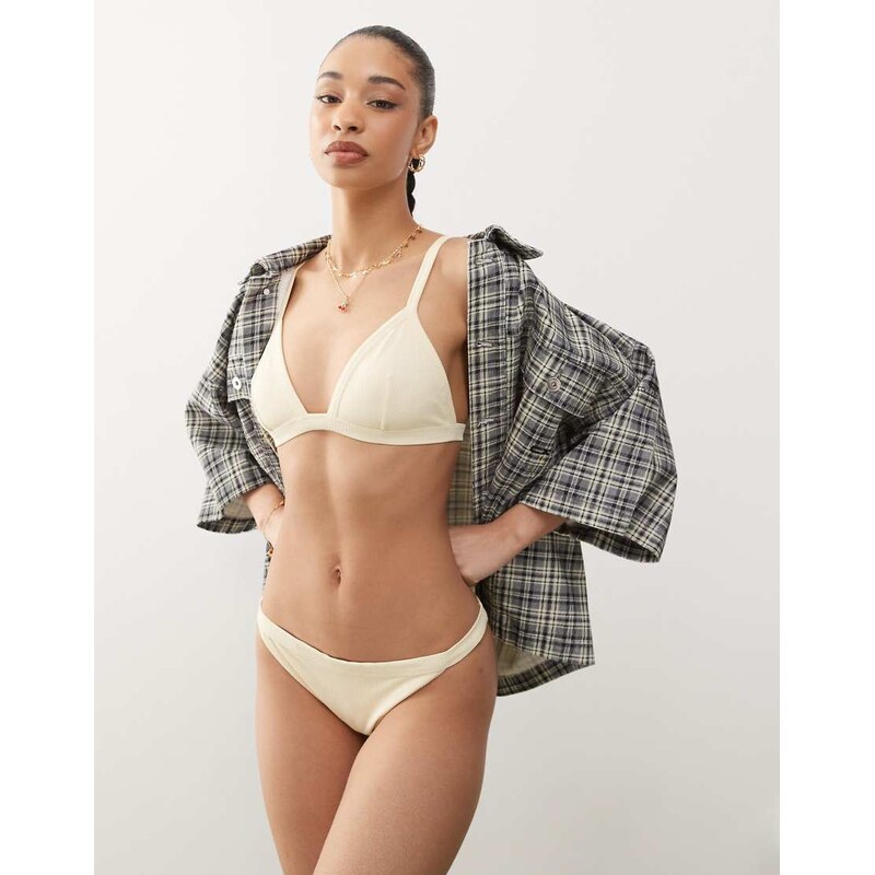 Weekday ribbed triangle bikini top in buttermilk yellow