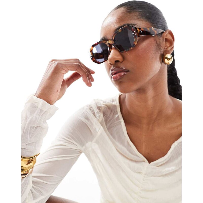 AJ Morgan top grade hexagonal sunglasses in tortoiseshell-Brown
