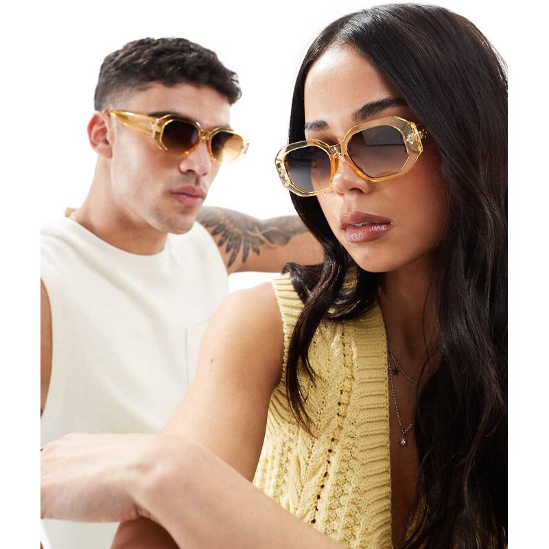AJ Morgan top grade hexagonal sunglasses in gold and brown 105795769
