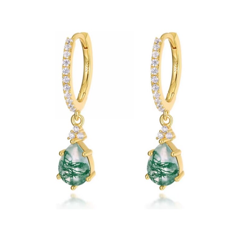 GRACE Silver Jewellery Luxusní stříbrné náušnice MECHOVÝ ACHÁT - 105225473