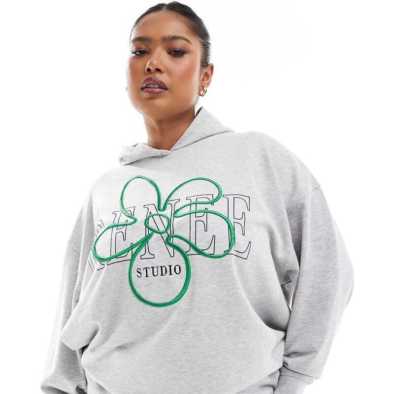 Renee Studio Plus exclusive embroidered flower logo oversized hoodie 113260466