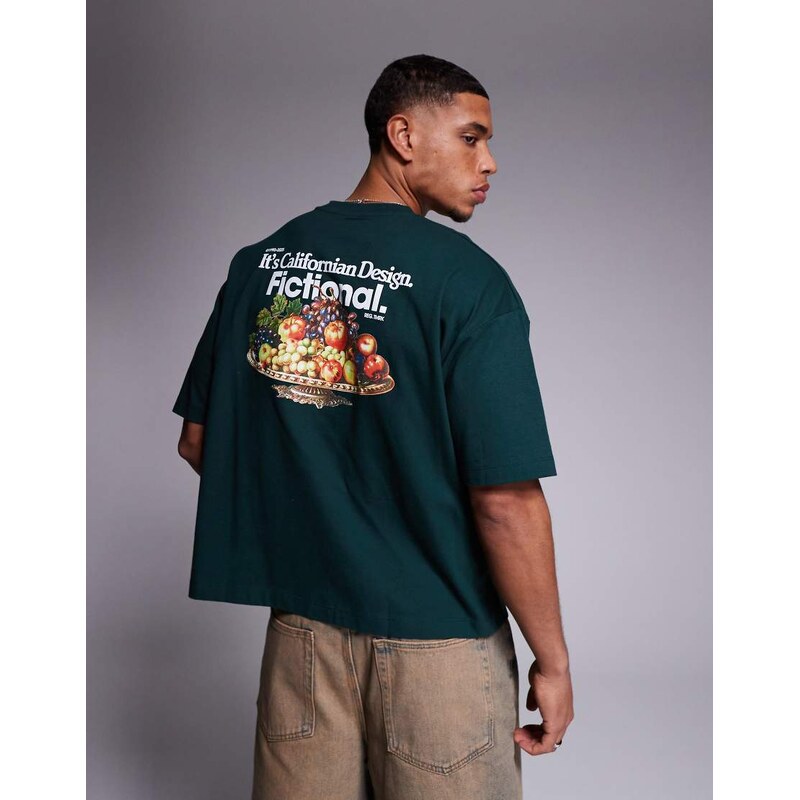 ASOS DESIGN boxy oversized t-shirt with fruit graphic in dark