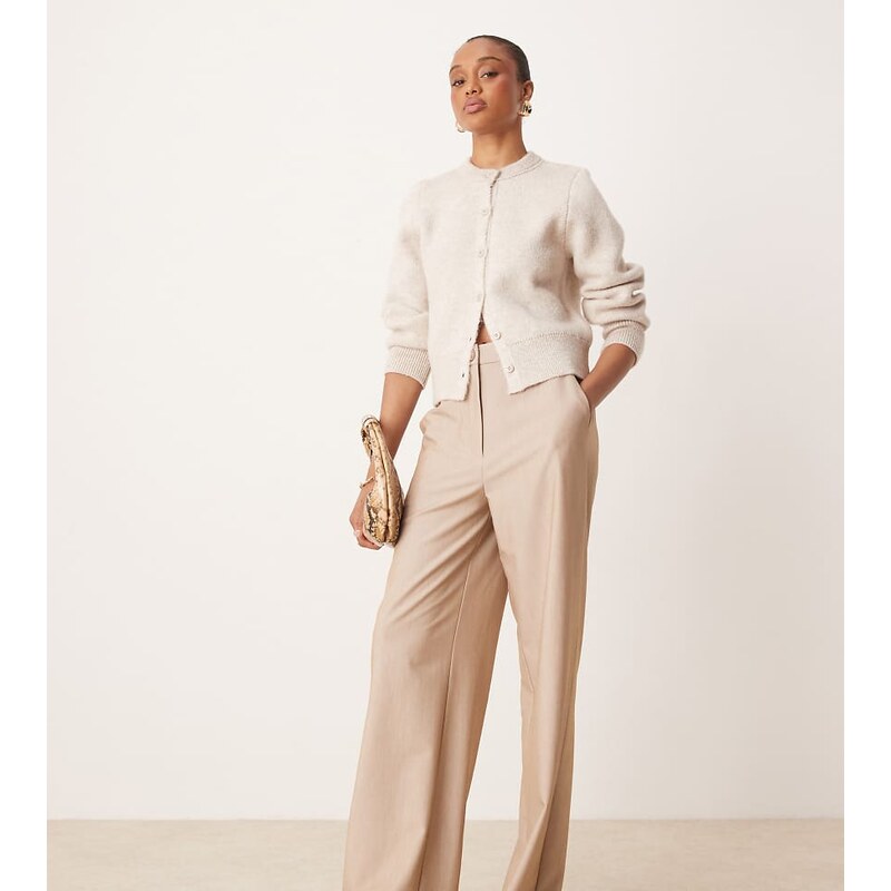 ASOS DESIGN Tall tailored relaxed straight leg trousers in stone 115723079