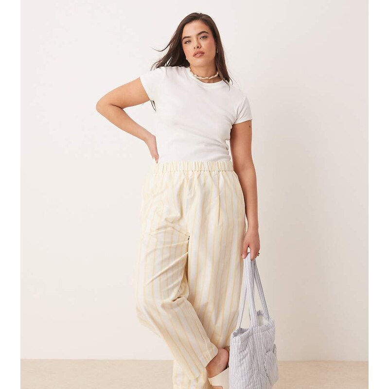 ASOS Curve ASOS DESIGN Curve linen look barrel trousers in yellow 115533594